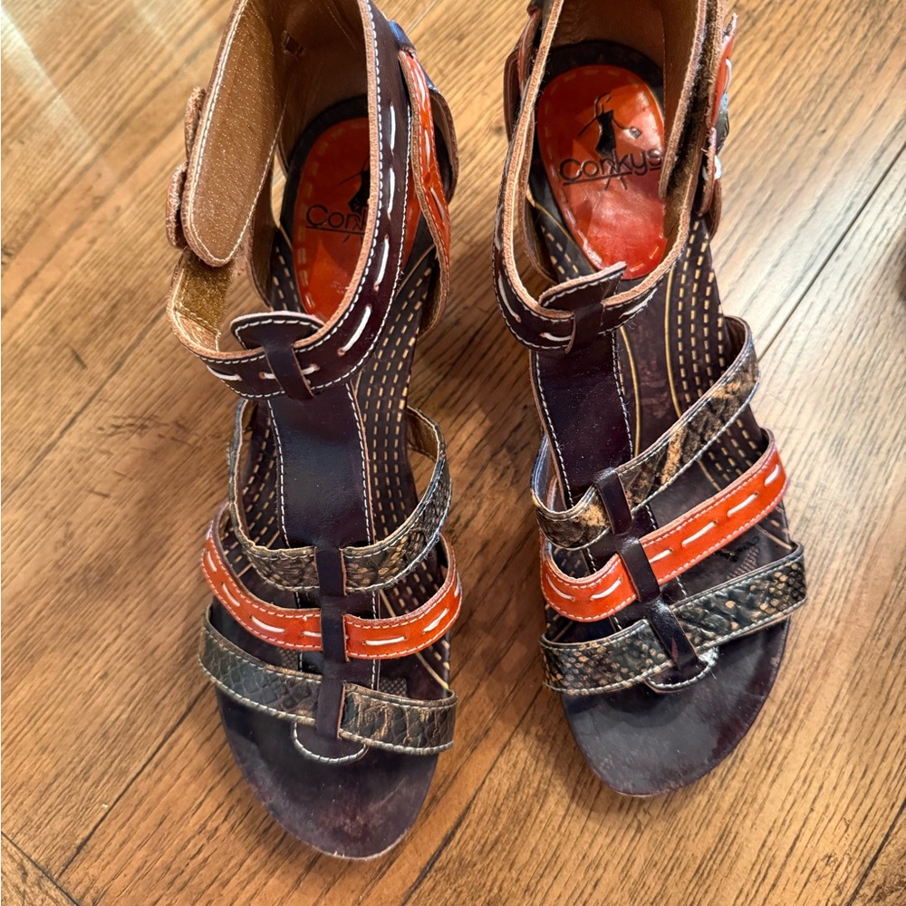 Corkys Women's Sandals - Orange and Brown Strappy Design